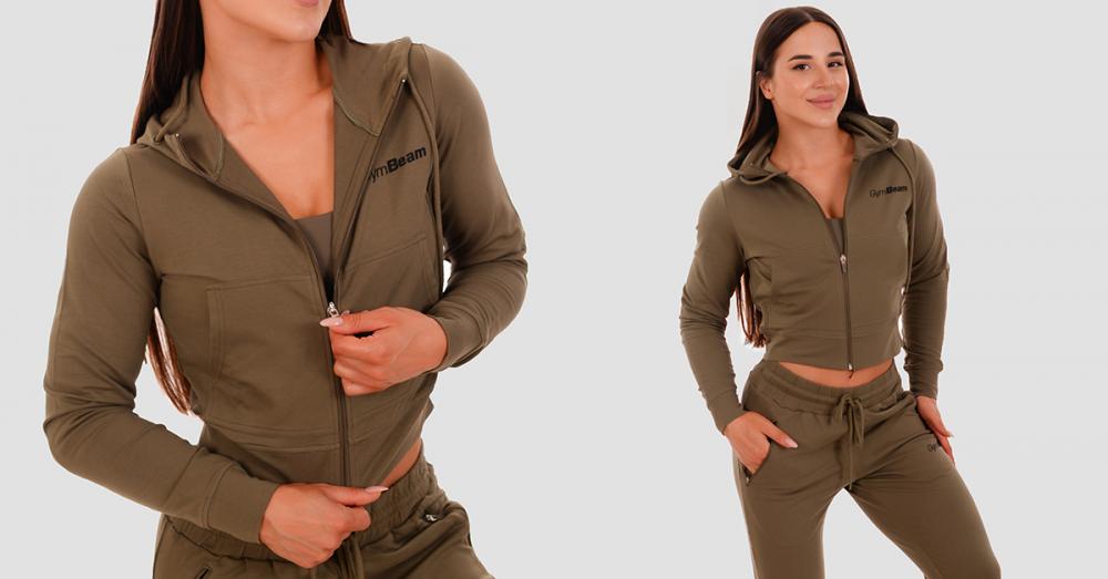 Dámská mikina Zip-up TRN olive - GymBeam