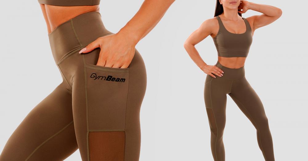 Dámské legíny Mesh Panel olive - GymBeam